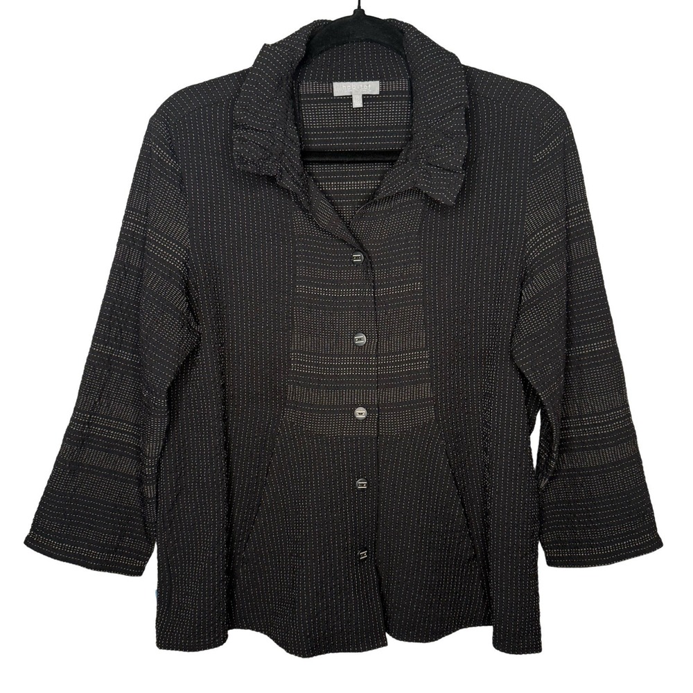 Habitat Clothes to Live In XS Crinkle Knit Button Blouse Top Minimalist